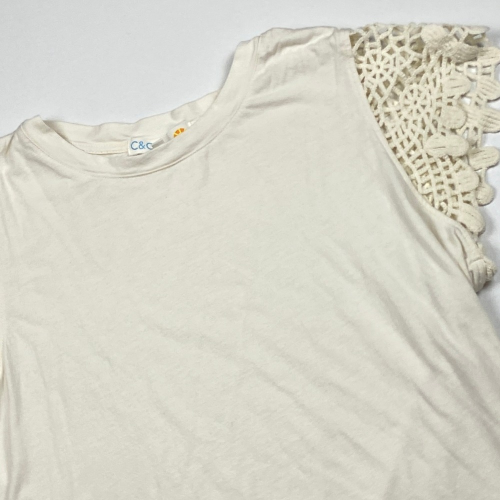C&C California Crochet Lace Flutter Sleeve Soft Feminine Knit Top Size M Ivory